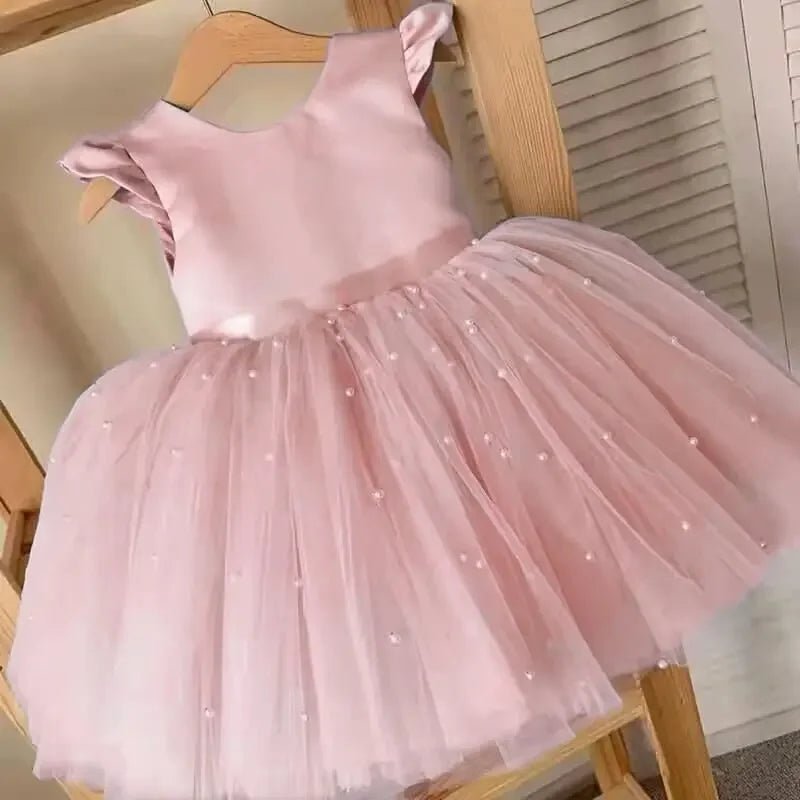 Girls Flower Birthday Tulle Dress Backless Bow Gown Kids Party 1 - 5Yrs Toddler Wear Princess Pink Dresses Baby Girl Bowknot Dress - Namma Angadi