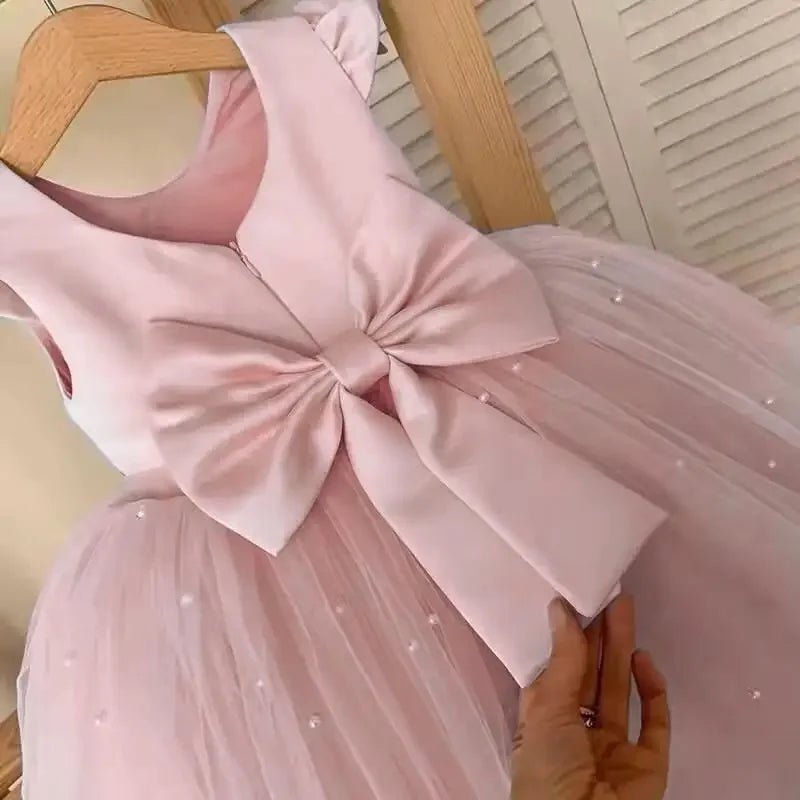 Girls Flower Birthday Tulle Dress Backless Bow Gown Kids Party 1 - 5Yrs Toddler Wear Princess Pink Dresses Baby Girl Bowknot Dress - Namma Angadi