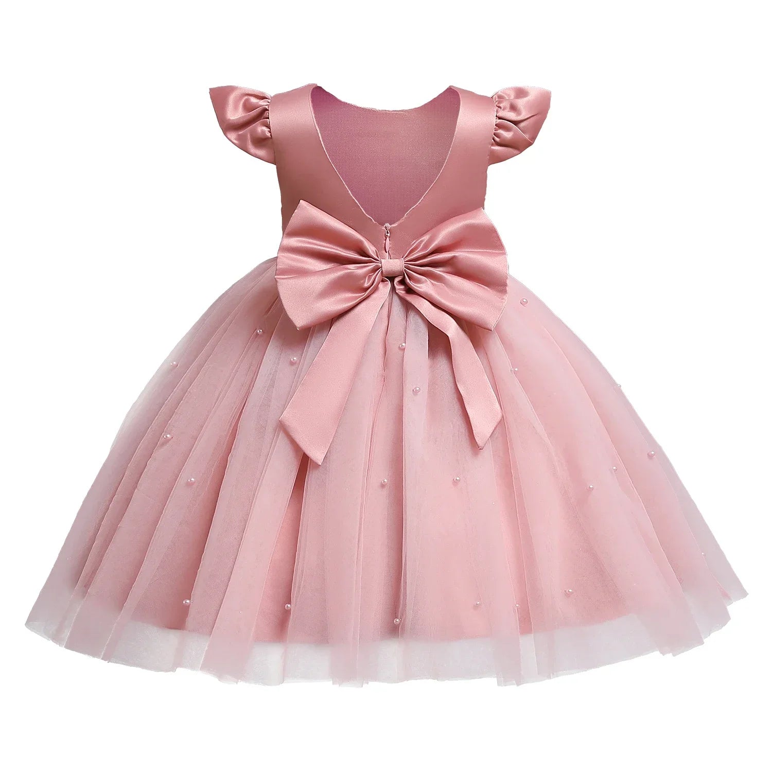 Girls Flower Birthday Tulle Dress Backless Bow Gown Kids Party 1 - 5Yrs Toddler Wear Princess Pink Dresses Baby Girl Bowknot Dress - Namma Angadi