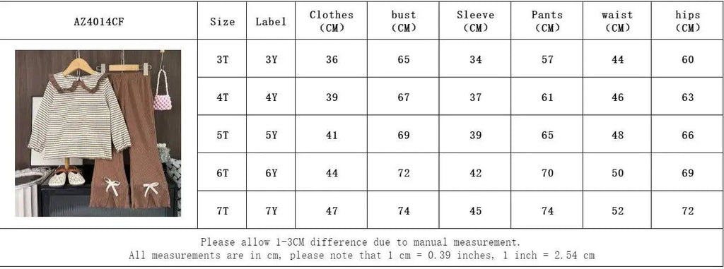 Girls' Long Sleeve Set Autumn and Winter New Girls' Large Lapel Pleated Stripe Top+Bell - bottoms Two Piece Girls' Set - Namma Angadi