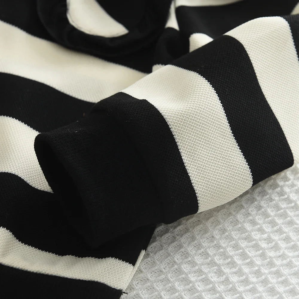 Girls' Long Sleeve Set Autumn and Winter New Girls' Large Lapel Pleated Stripe Top+Bell - bottoms Two Piece Girls' Set - Namma Angadi