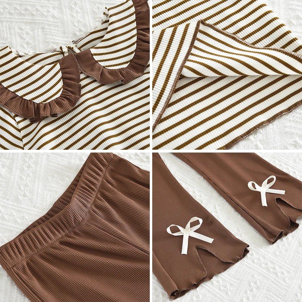 Girls' Long Sleeve Set Autumn and Winter New Girls' Large Lapel Pleated Stripe Top+Bell - bottoms Two Piece Girls' Set - Namma Angadi