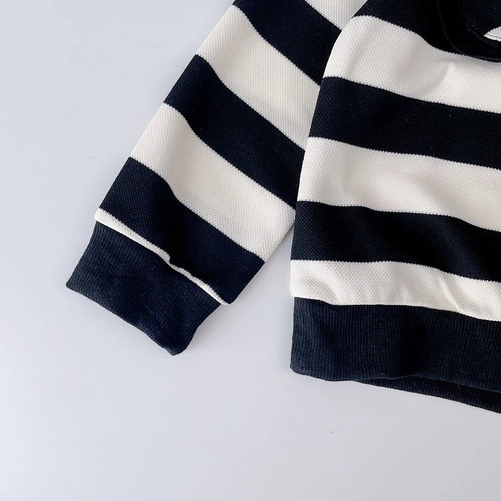 Girls' Long Sleeve Set Autumn and Winter New Girls' Large Lapel Pleated Stripe Top+Bell - bottoms Two Piece Girls' Set - Namma Angadi