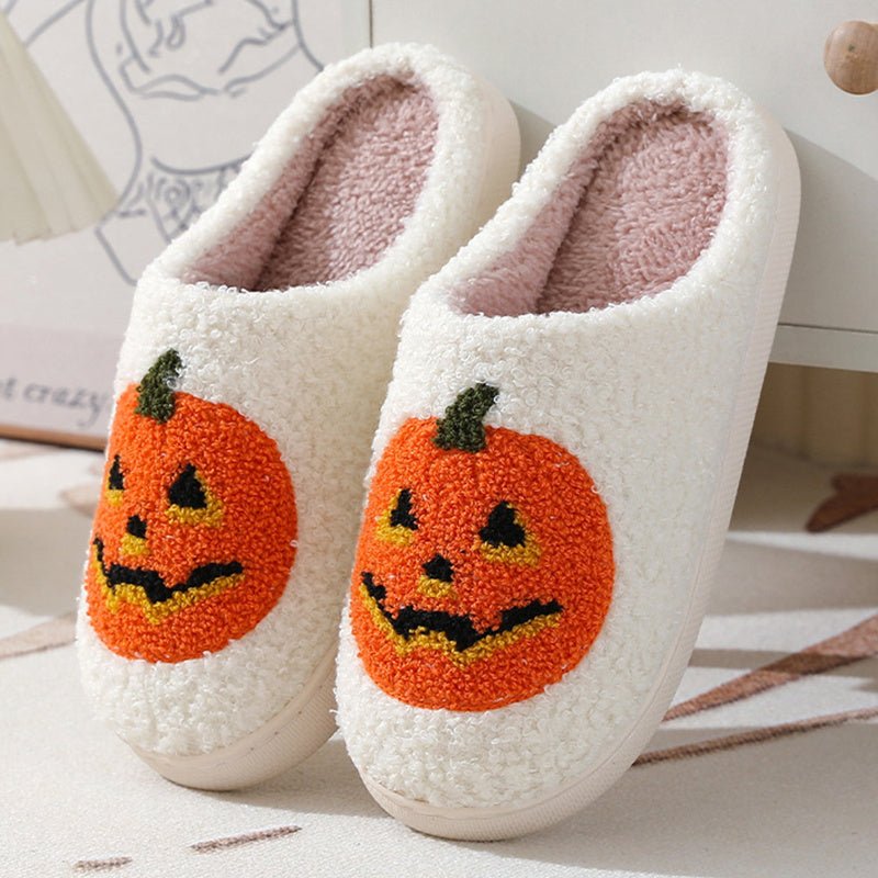 Halloween Pumpkin Cartoon Slippers Warm Winter Slippers Men And Women Couples Indoor House Shoes - Namma Angadi