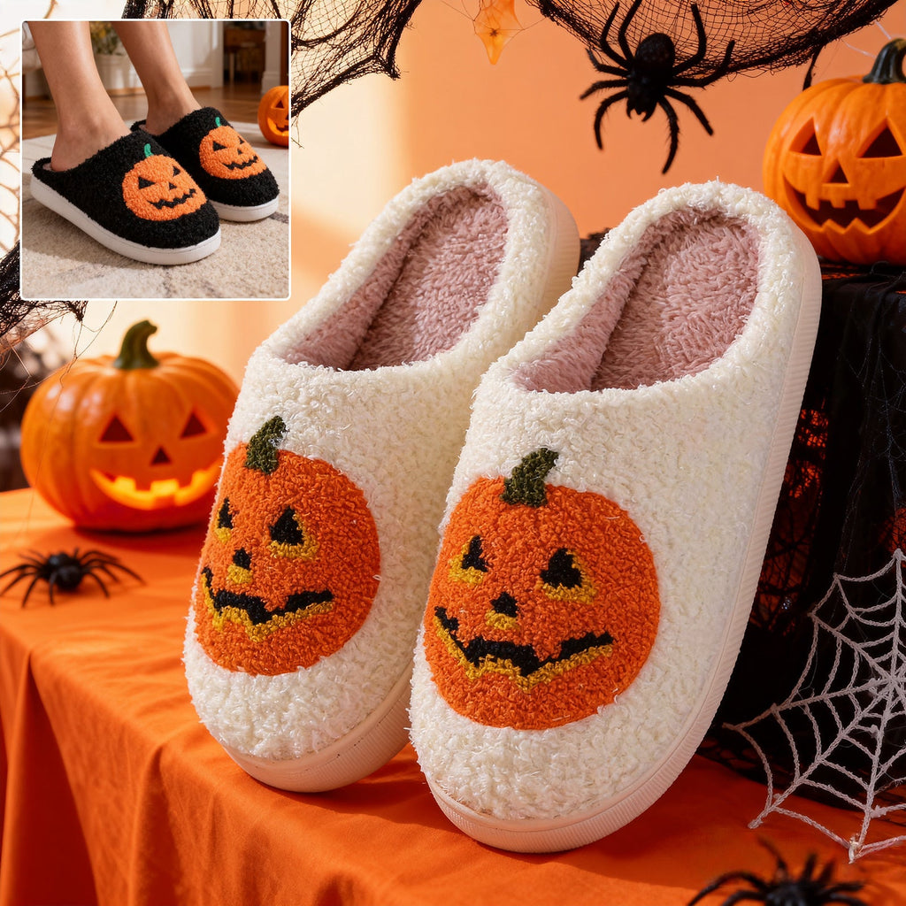 Halloween Pumpkin Cartoon Slippers Warm Winter Slippers Men And Women Couples Indoor House Shoes - Namma Angadi