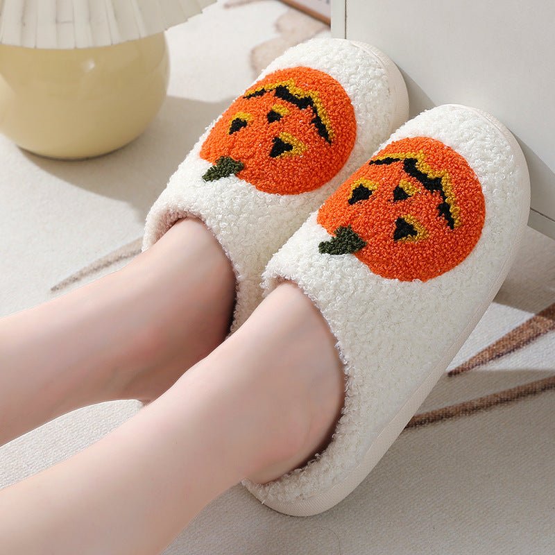 Halloween Pumpkin Cartoon Slippers Warm Winter Slippers Men And Women Couples Indoor House Shoes - Namma Angadi