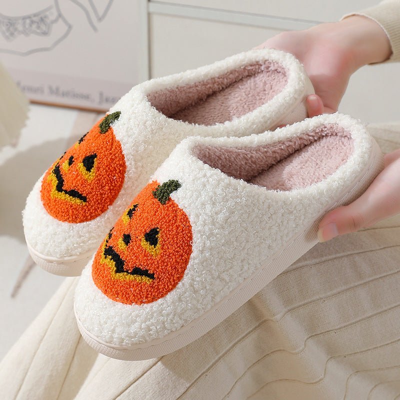Halloween Pumpkin Cartoon Slippers Warm Winter Slippers Men And Women Couples Indoor House Shoes - Namma Angadi