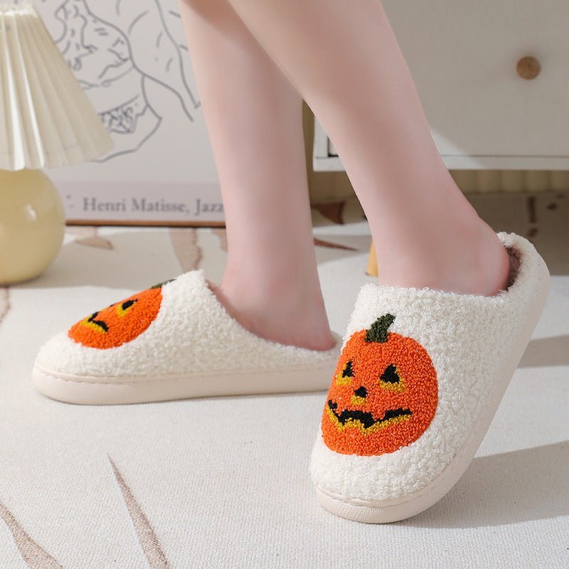 Halloween Pumpkin Cartoon Slippers Warm Winter Slippers Men And Women Couples Indoor House Shoes - Namma Angadi