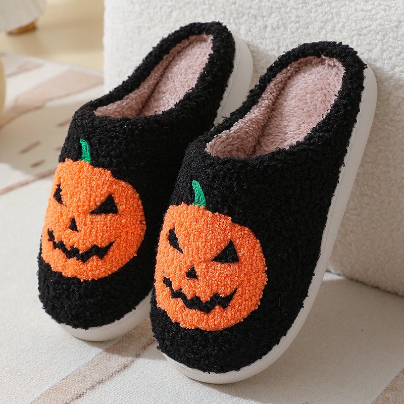 Halloween Pumpkin Cartoon Slippers Warm Winter Slippers Men And Women Couples Indoor House Shoes - Namma Angadi