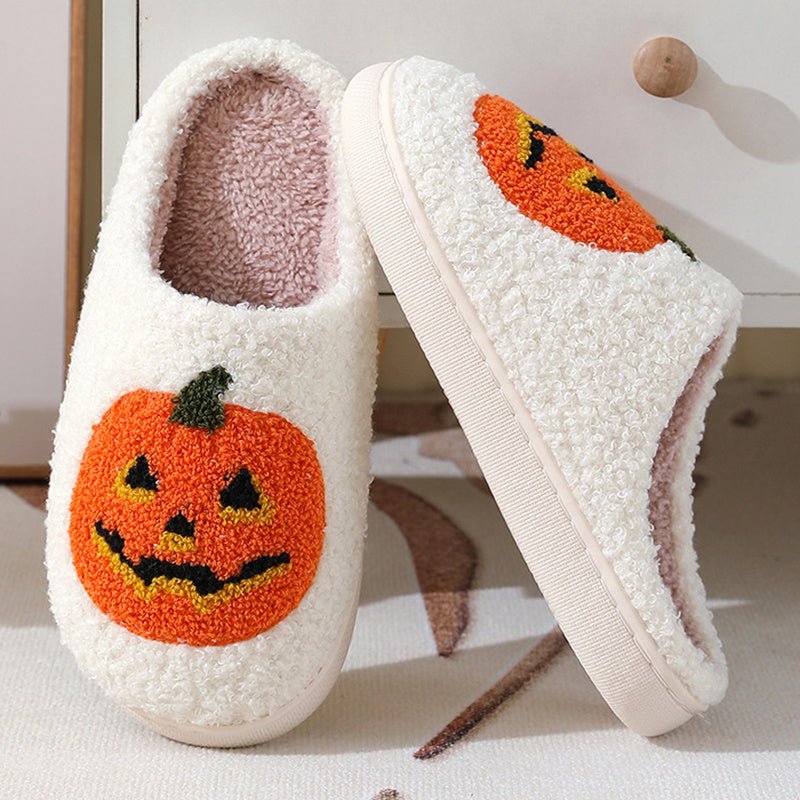 Halloween Pumpkin Cartoon Slippers Warm Winter Slippers Men And Women Couples Indoor House Shoes - Namma Angadi
