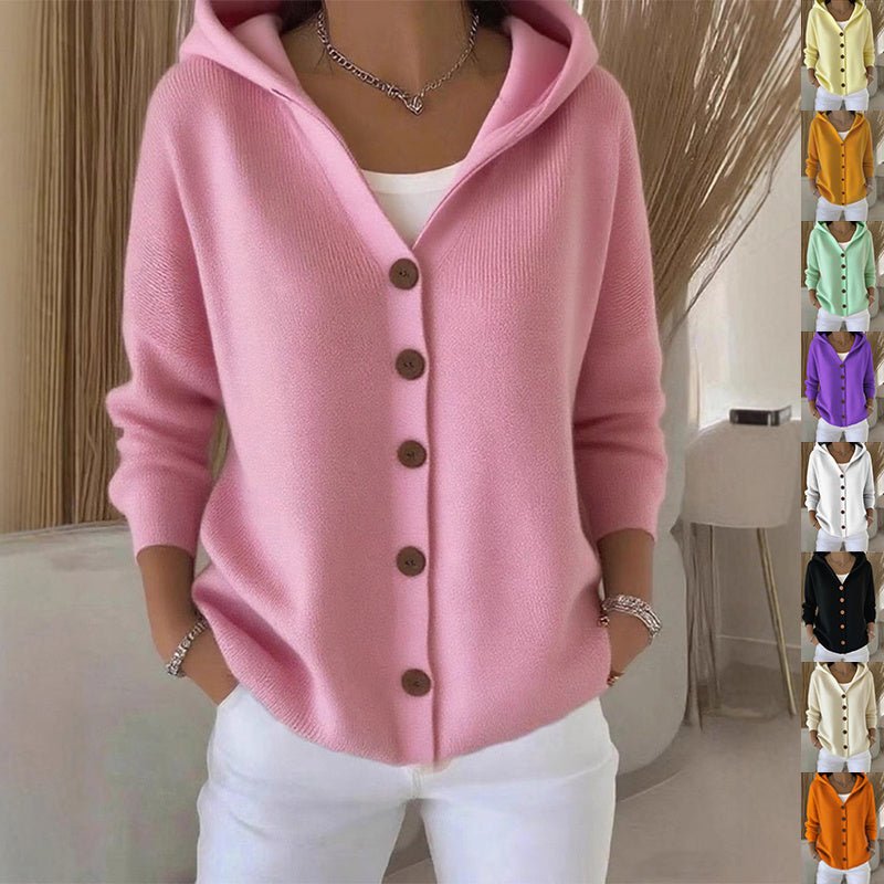 Ins Button Hooded Sweater Fashion Autumn And Winter Knitted Cardigan Casual Commuter Long Sleeve Top Women's Clothing - Namma Angadi
