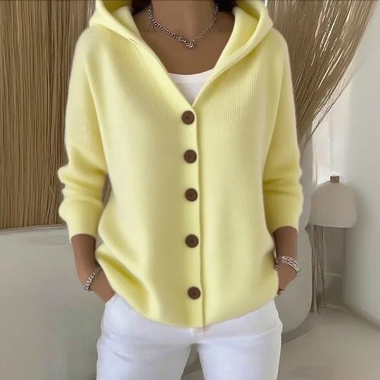 Ins Button Hooded Sweater Fashion Autumn And Winter Knitted Cardigan Casual Commuter Long Sleeve Top Women's Clothing - Namma Angadi