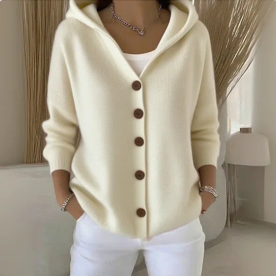 Ins Button Hooded Sweater Fashion Autumn And Winter Knitted Cardigan Casual Commuter Long Sleeve Top Women's Clothing - Namma Angadi