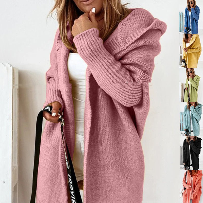 Ins Knitted Hooded Cardigan Fashion Loose Solid Color Batwing Sleeve Sweater Autumn And Winter Women's Clothing - Namma Angadi