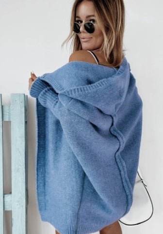 Ins Knitted Hooded Cardigan Fashion Loose Solid Color Batwing Sleeve Sweater Autumn And Winter Women's Clothing - Namma Angadi