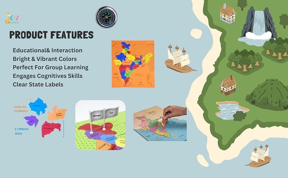 Jigsaw Puzzle Indian Map with State Capitals and Flag Educational Learning for Kids - Namma Angadi