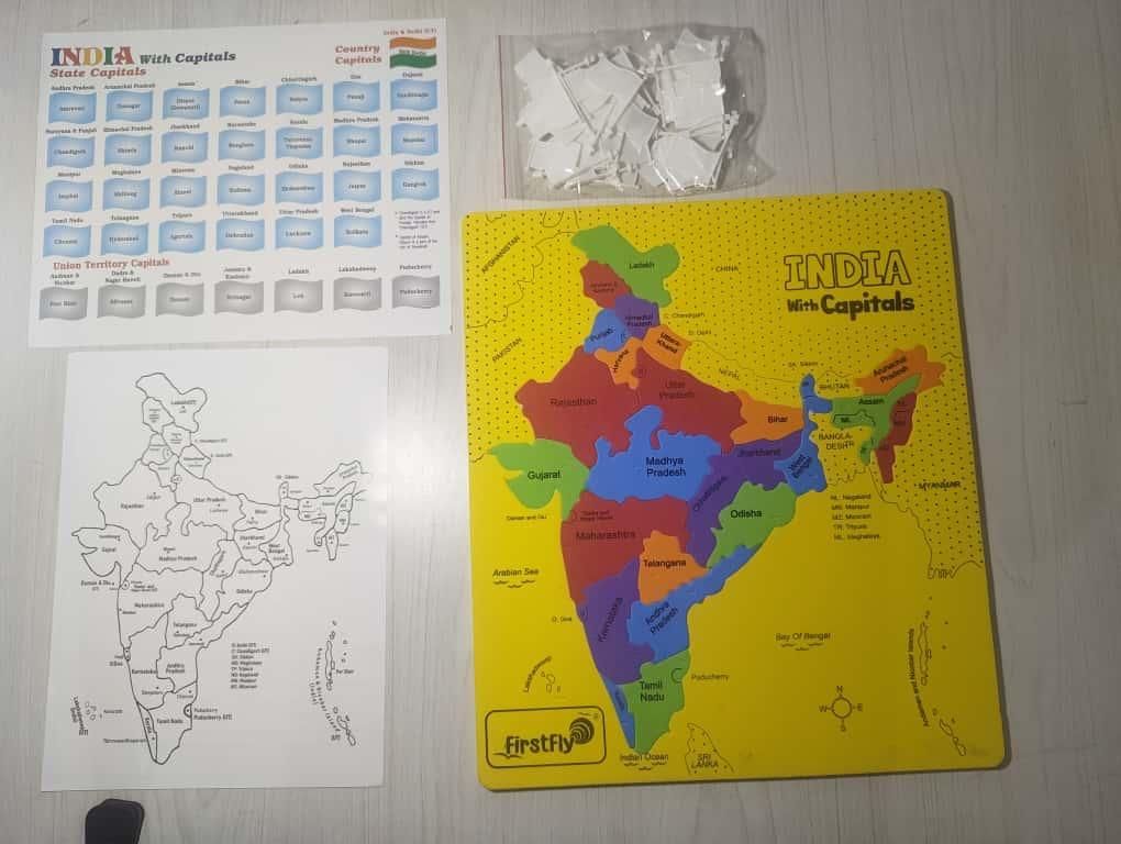 Jigsaw Puzzle Indian Map with State Capitals and Flag Educational Learning for Kids - Namma Angadi