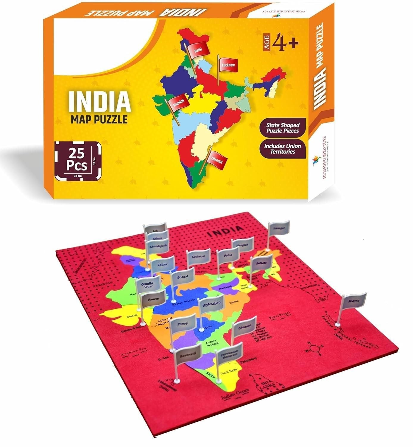 Jigsaw Puzzle Indian Map with State Capitals and Flag Educational Learning for Kids - Namma Angadi