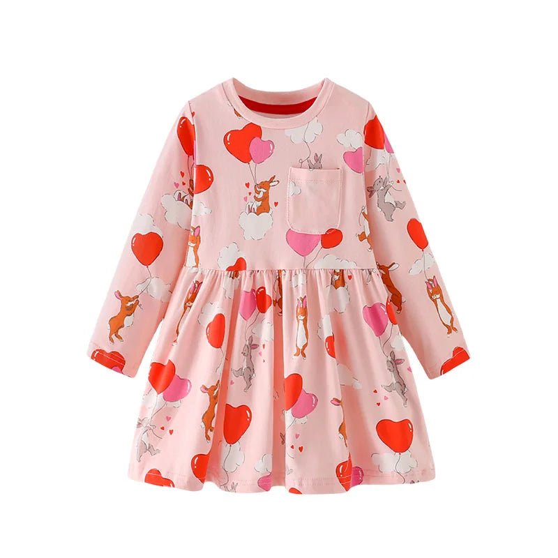 Jumping Meters 2 - 7 Hot Selling Princess Girls Dresses Dinosaurs Cotton Long Sleeve Children's Clothes Party Fashion Kids Frocks - Namma Angadi