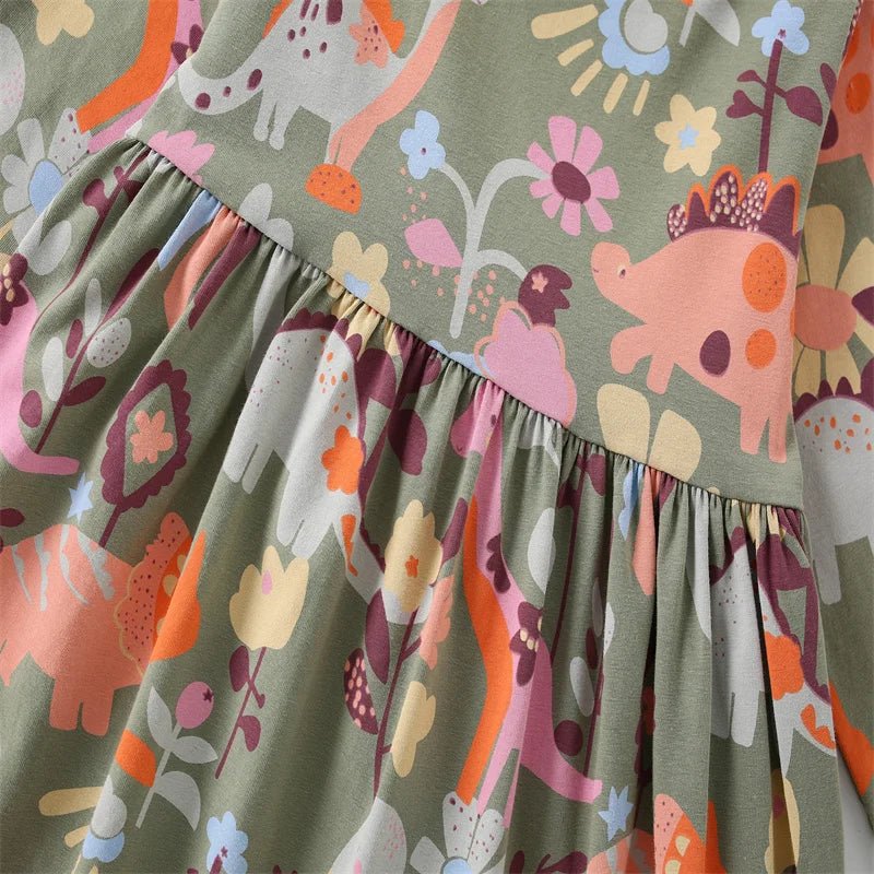 Jumping Meters 2 - 7 Hot Selling Princess Girls Dresses Dinosaurs Cotton Long Sleeve Children's Clothes Party Fashion Kids Frocks - Namma Angadi