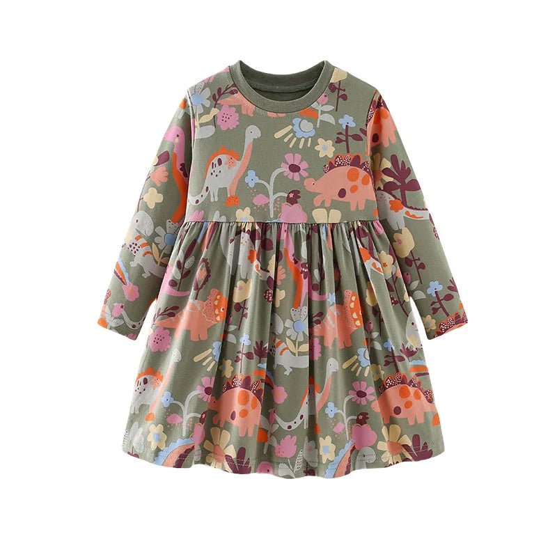 Jumping Meters 2 - 7 Hot Selling Princess Girls Dresses Dinosaurs Cotton Long Sleeve Children's Clothes Party Fashion Kids Frocks - Namma Angadi