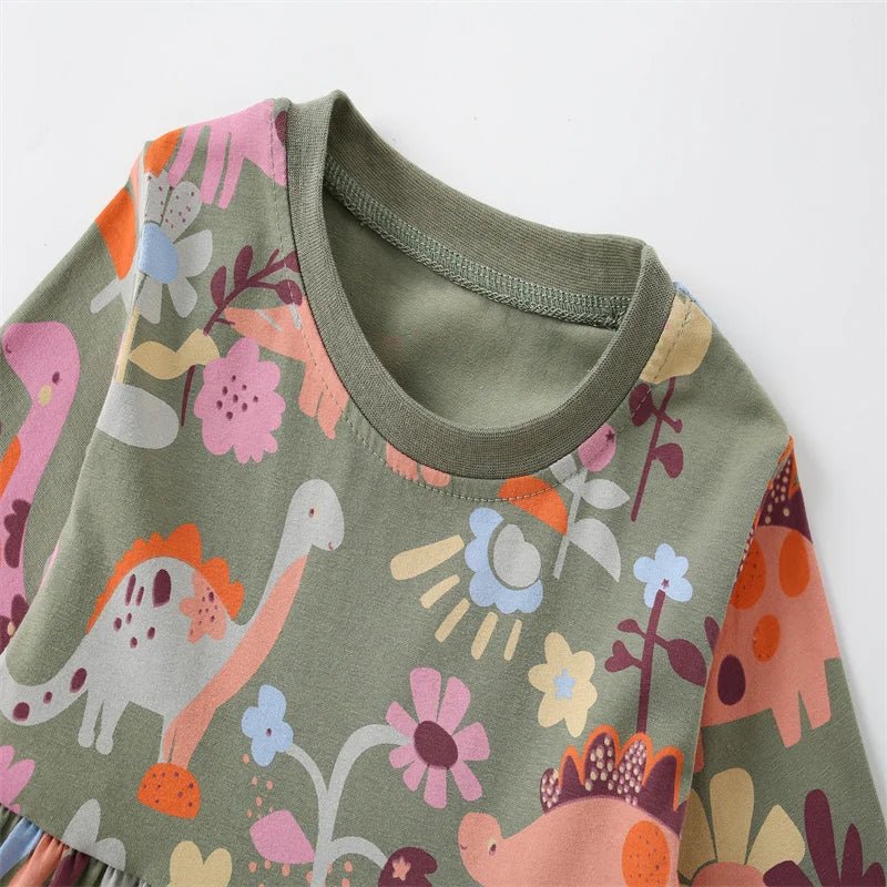 Jumping Meters 2 - 7 Hot Selling Princess Girls Dresses Dinosaurs Cotton Long Sleeve Children's Clothes Party Fashion Kids Frocks - Namma Angadi