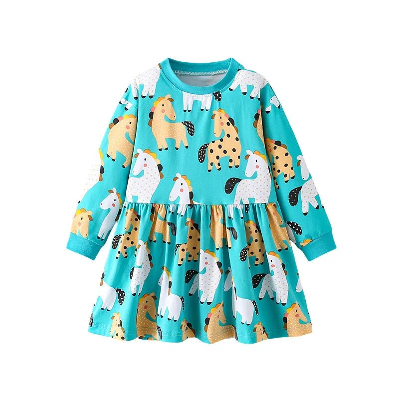 Jumping Meters 2 - 7 Hot Selling Princess Girls Dresses Dinosaurs Cotton Long Sleeve Children's Clothes Party Fashion Kids Frocks - Namma Angadi