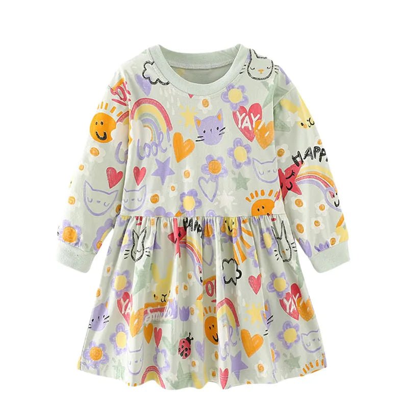 Jumping Meters 2 - 7 Hot Selling Princess Girls Dresses Dinosaurs Cotton Long Sleeve Children's Clothes Party Fashion Kids Frocks - Namma Angadi