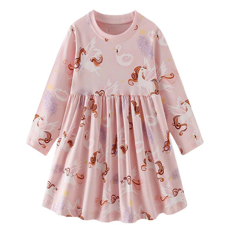 Jumping Meters 2 - 7 Hot Selling Princess Girls Dresses Dinosaurs Cotton Long Sleeve Children's Clothes Party Fashion Kids Frocks - Namma Angadi
