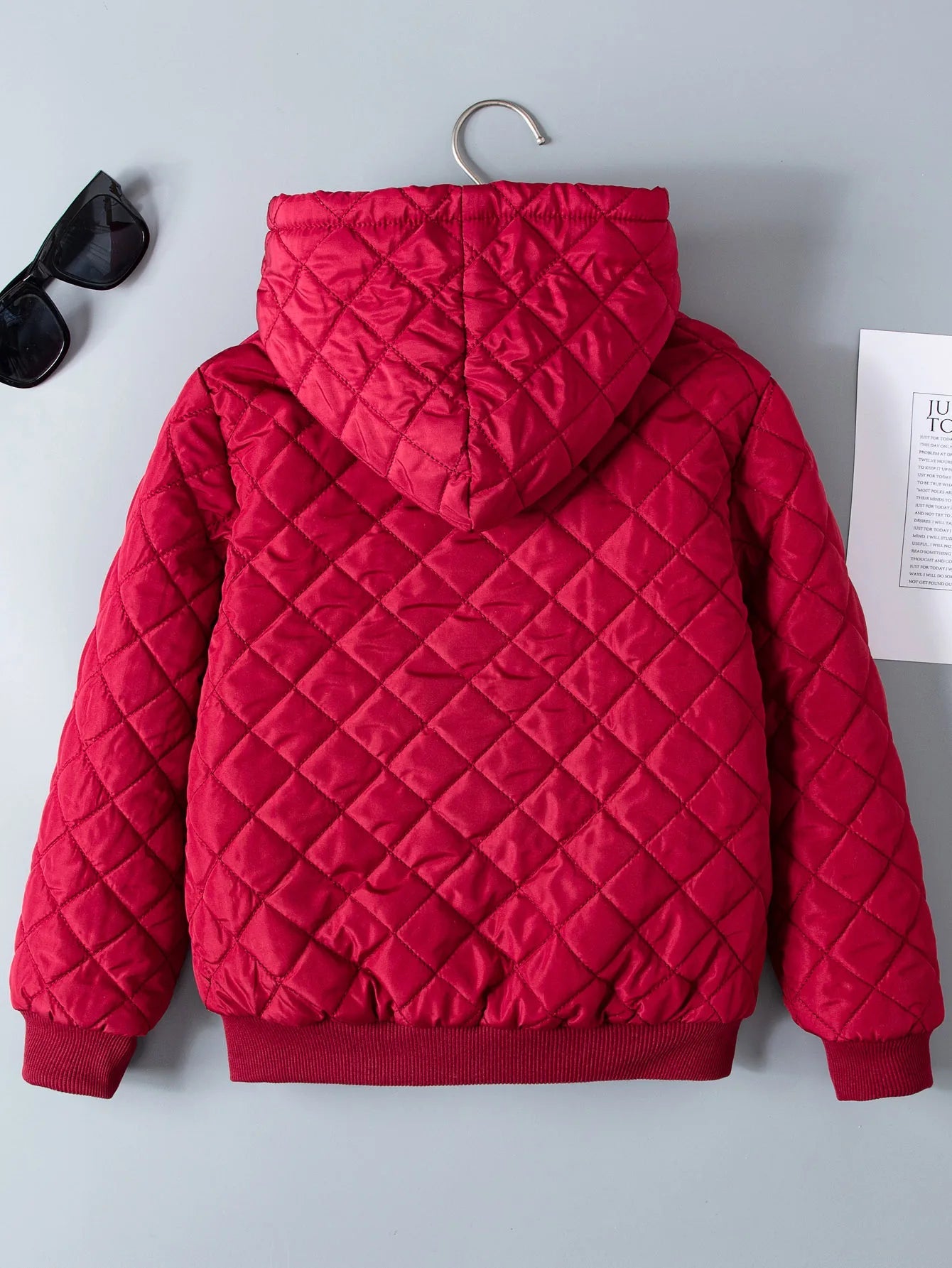 Kids Boys Teddy Lined Hooded Argyle Quilted Coat Fleece Zipper Artificial Jacket - Namma Angadi