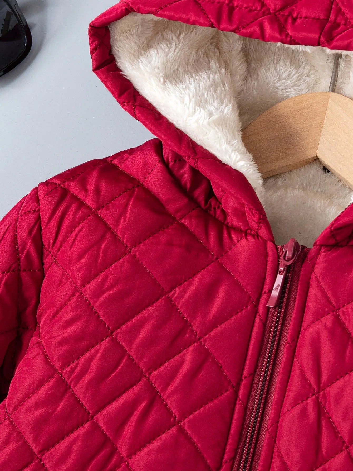 Kids Boys Teddy Lined Hooded Argyle Quilted Coat Fleece Zipper Artificial Jacket - Namma Angadi