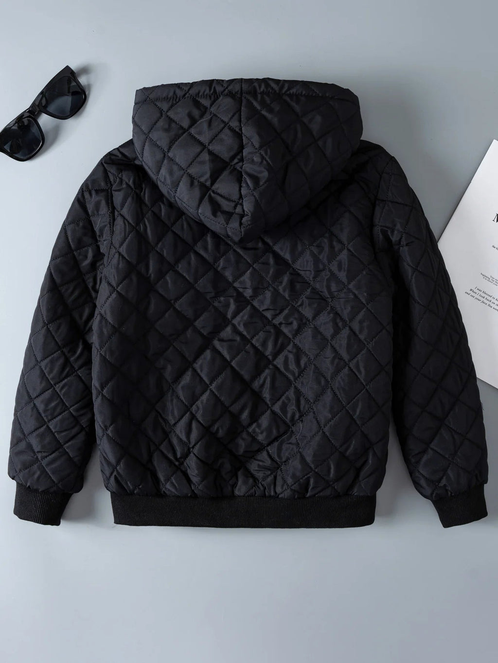 Kids Boys Teddy Lined Hooded Argyle Quilted Coat Fleece Zipper Artificial Jacket - Namma Angadi