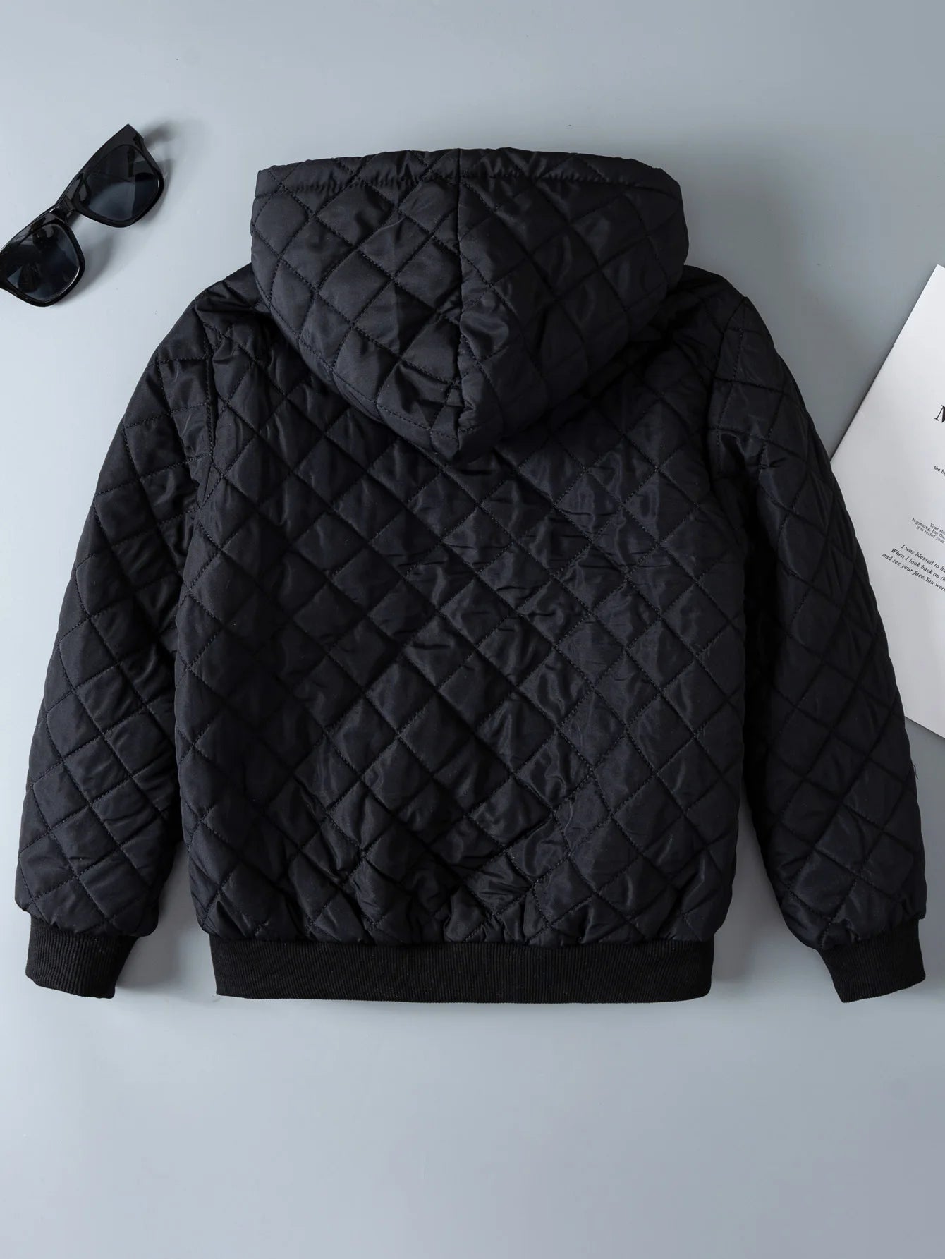 Kids Boys Teddy Lined Hooded Argyle Quilted Coat Fleece Zipper Artificial Jacket - Namma Angadi