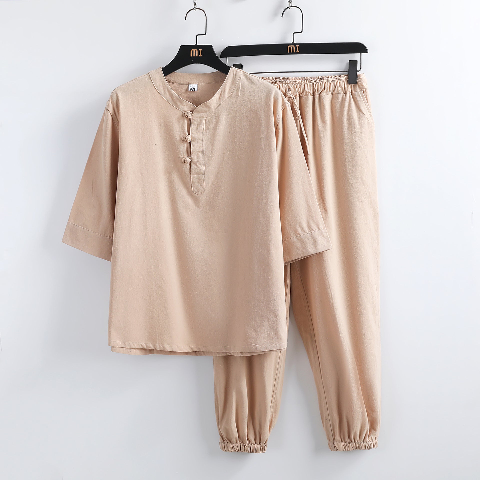Linen Short Sleeve Suit Buckle Half Sleeve Hanfu Lay Buddhist Clothes - Namma Angadi