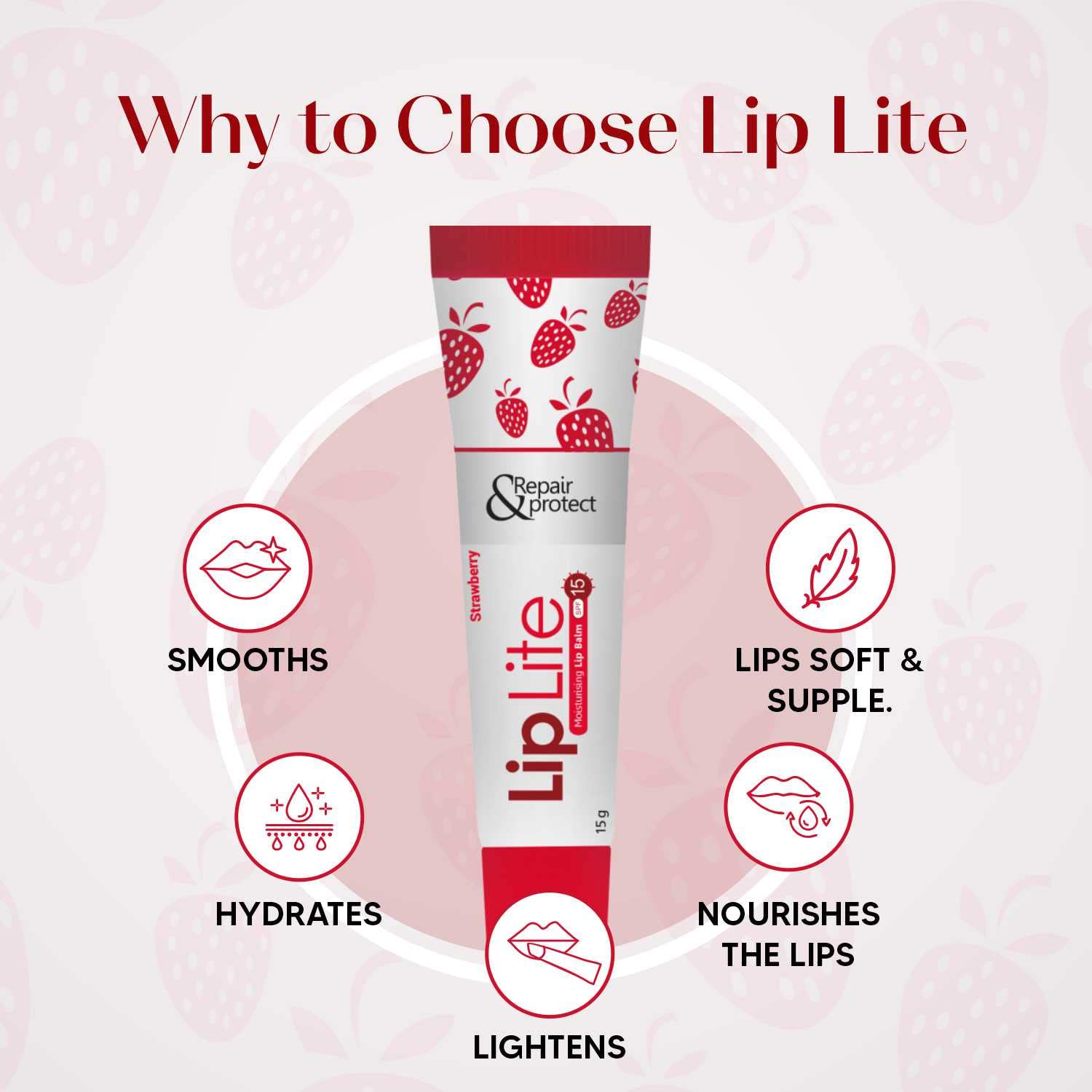 Lip Lite Strawberry Moisturising Lip Balm 15g (Pack of 5) - Namma Angadi