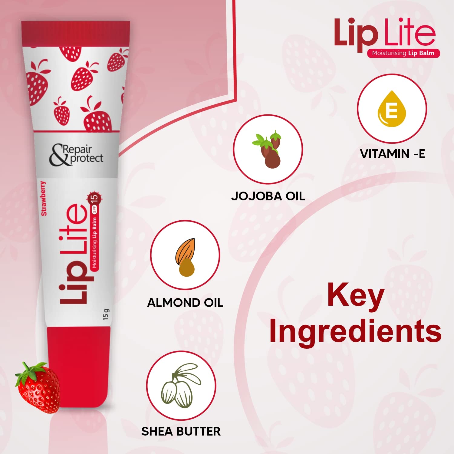 Lip Lite Strawberry Moisturising Lip Balm 15g (Pack of 5) - Namma Angadi