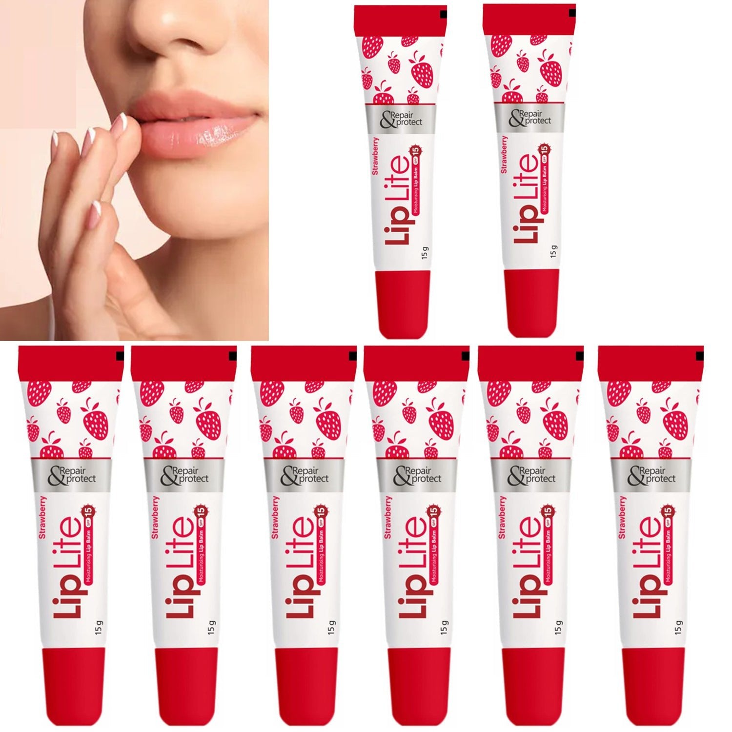 Lip Lite Strawberry Moisturising Lip Balm 15g (Pack of 8) - Namma Angadi