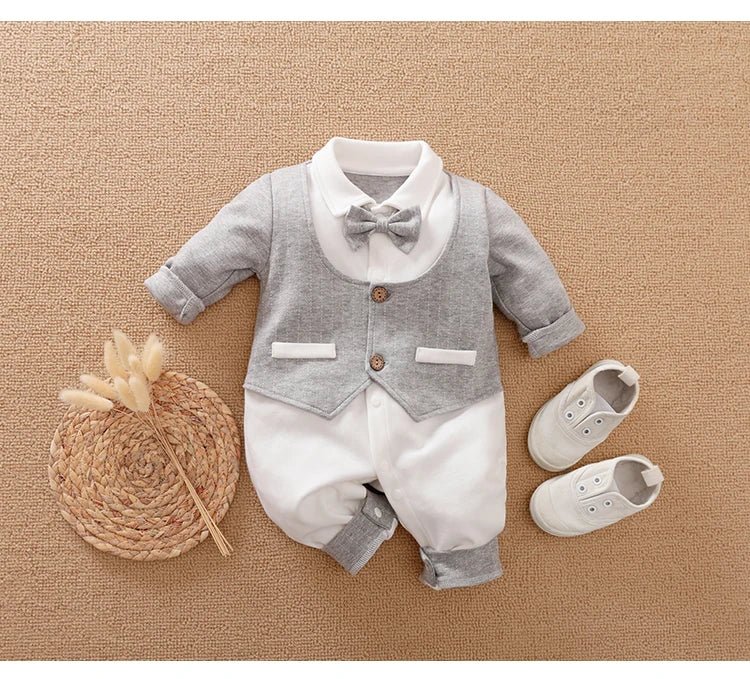 Male Baby Newborn Gentleman Style Crawling Clothes Comfortable Cotton Clothes Spring And Autumn Long Sleeved Baby Bodysuit - Namma Angadi