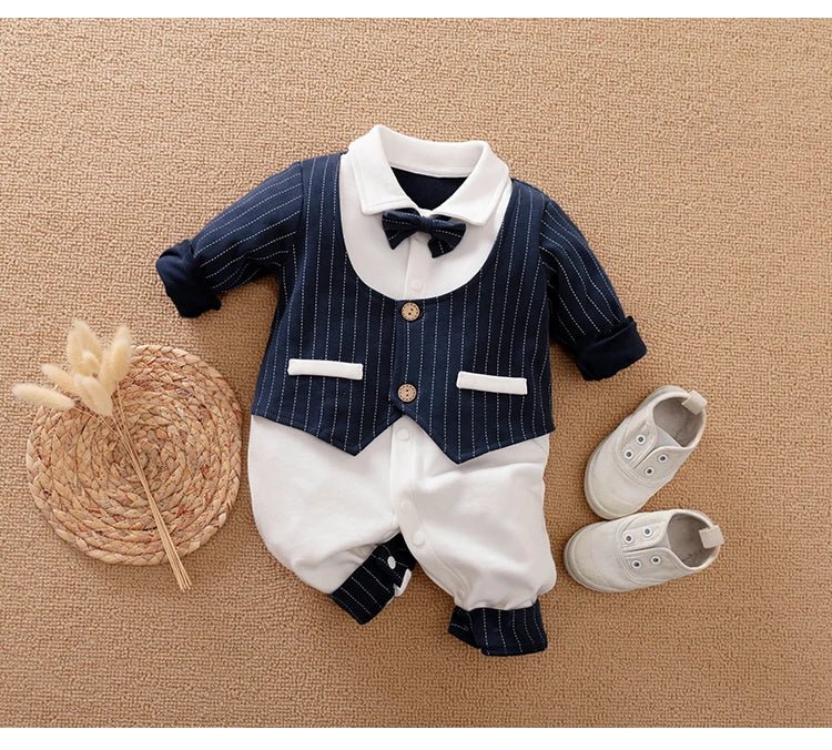 Male Baby Newborn Gentleman Style Crawling Clothes Comfortable Cotton Clothes Spring And Autumn Long Sleeved Baby Bodysuit - Namma Angadi