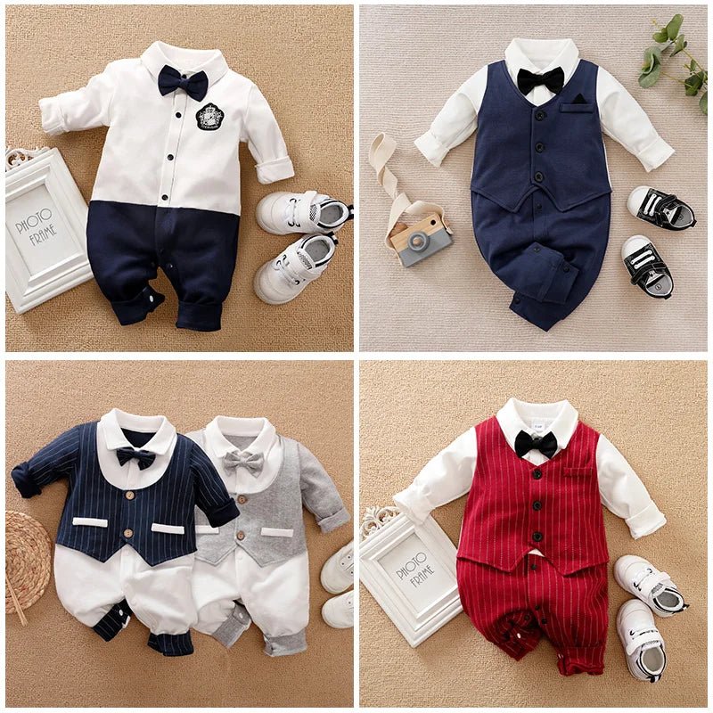 Male Baby Newborn Gentleman Style Crawling Clothes Comfortable Cotton Clothes Spring And Autumn Long Sleeved Baby Bodysuit - Namma Angadi