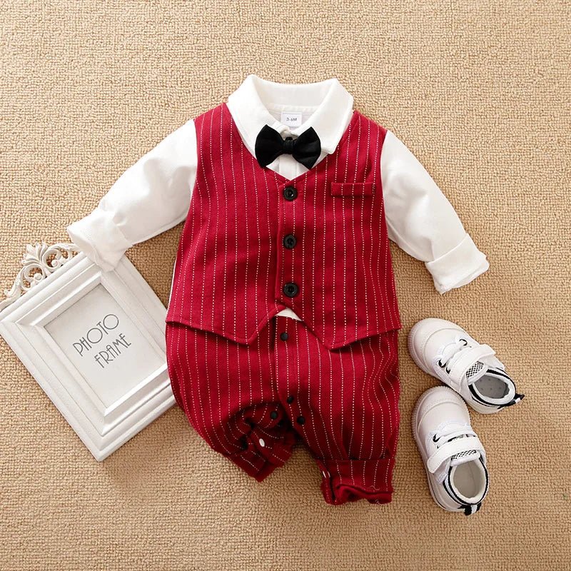 Male Baby Newborn Gentleman Style Crawling Clothes Comfortable Cotton Clothes Spring And Autumn Long Sleeved Baby Bodysuit - Namma Angadi