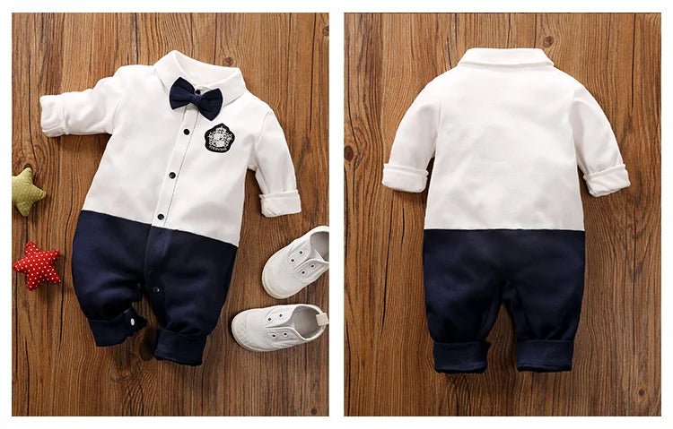 Male Baby Newborn Gentleman Style Crawling Clothes Comfortable Cotton Clothes Spring And Autumn Long Sleeved Baby Bodysuit - Namma Angadi