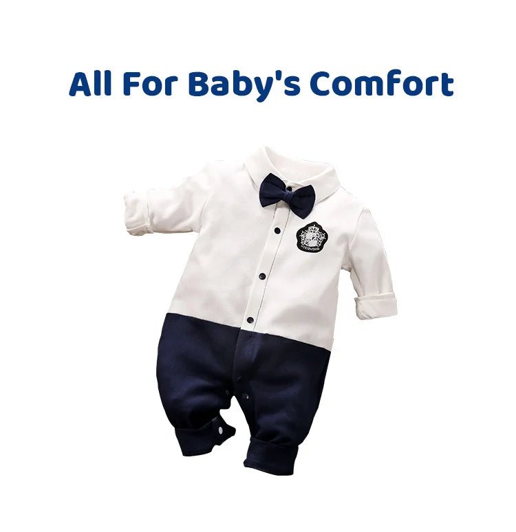 Male Baby Newborn Gentleman Style Crawling Clothes Comfortable Cotton Clothes Spring And Autumn Long Sleeved Baby Bodysuit - Namma Angadi
