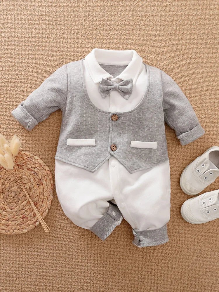 Male Baby Newborn Gentleman Style Crawling Clothes Comfortable Cotton Clothes Spring And Autumn Long Sleeved Baby Bodysuit - Namma Angadi