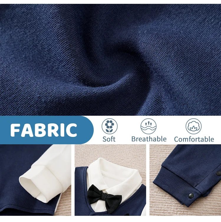 Male Baby Newborn Gentleman Style Crawling Clothes Comfortable Cotton Clothes Spring And Autumn Long Sleeved Baby Bodysuit - Namma Angadi