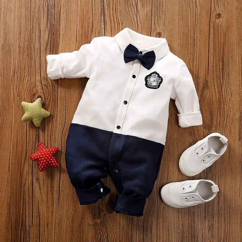 Male Baby Newborn Gentleman Style Crawling Clothes Comfortable Cotton Clothes Spring And Autumn Long Sleeved Baby Bodysuit - Namma Angadi