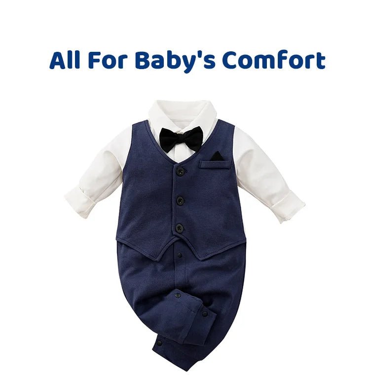 Male Baby Newborn Gentleman Style Crawling Clothes Comfortable Cotton Clothes Spring And Autumn Long Sleeved Baby Bodysuit - Namma Angadi