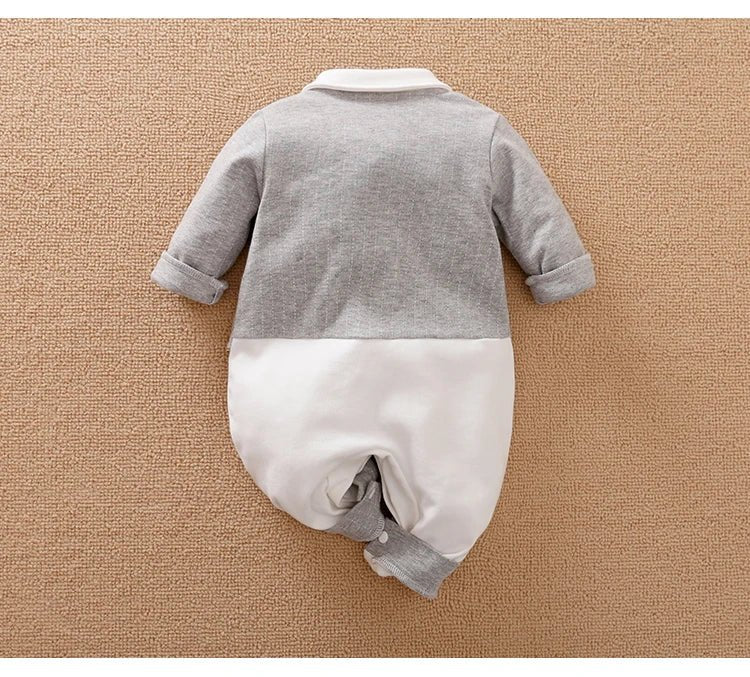 Male Baby Newborn Gentleman Style Crawling Clothes Comfortable Cotton Clothes Spring And Autumn Long Sleeved Baby Bodysuit - Namma Angadi