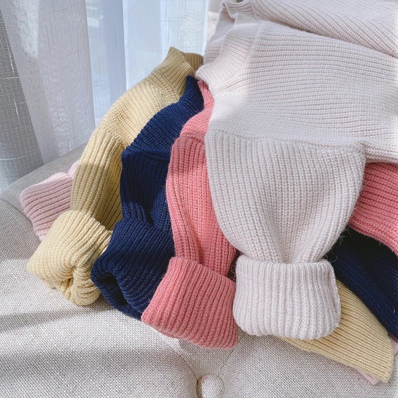 Melario Solid Color Baby Girls Soft Wool Knitted Sweater for Children's Tops Clothes 2023 New Kids Cashmere Pullover Sweaters - Namma Angadi