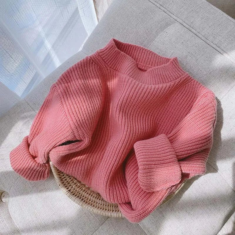 Melario Solid Color Baby Girls Soft Wool Knitted Sweater for Children's Tops Clothes 2023 New Kids Cashmere Pullover Sweaters - Namma Angadi